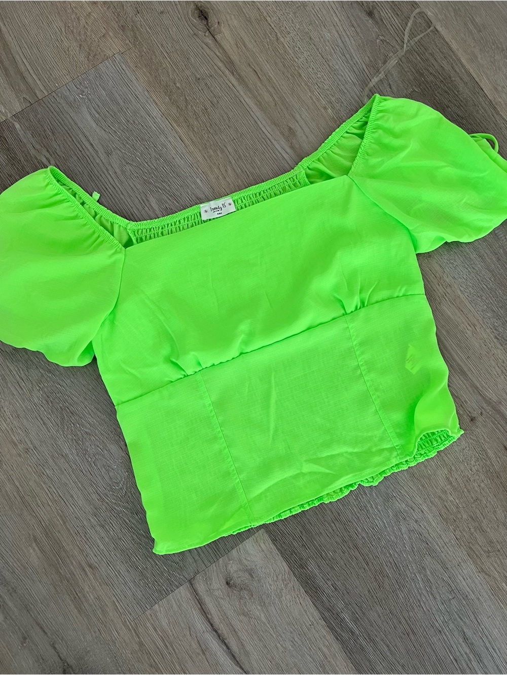 Puff Sleeve Square Neck Blouse in Neon Green